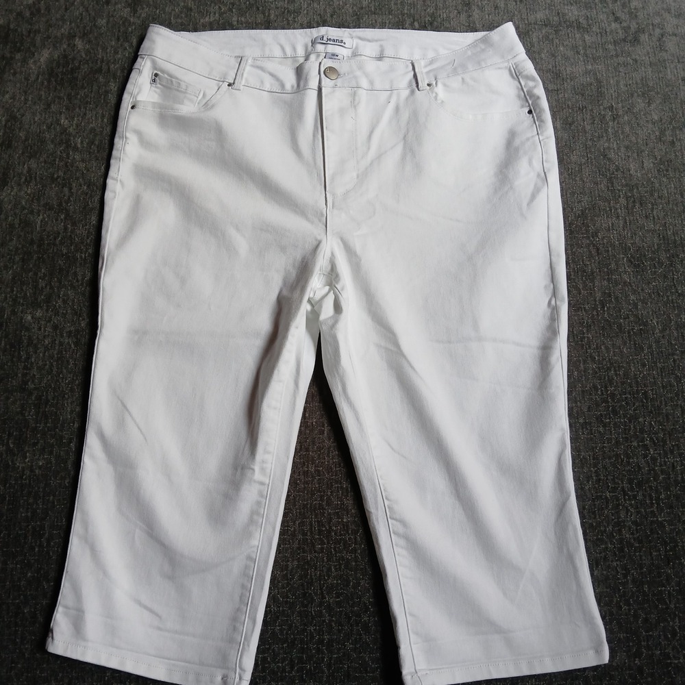 D.Jeans Women White Capri Plus Size 18W Cropped Denim Pants Mid Rise